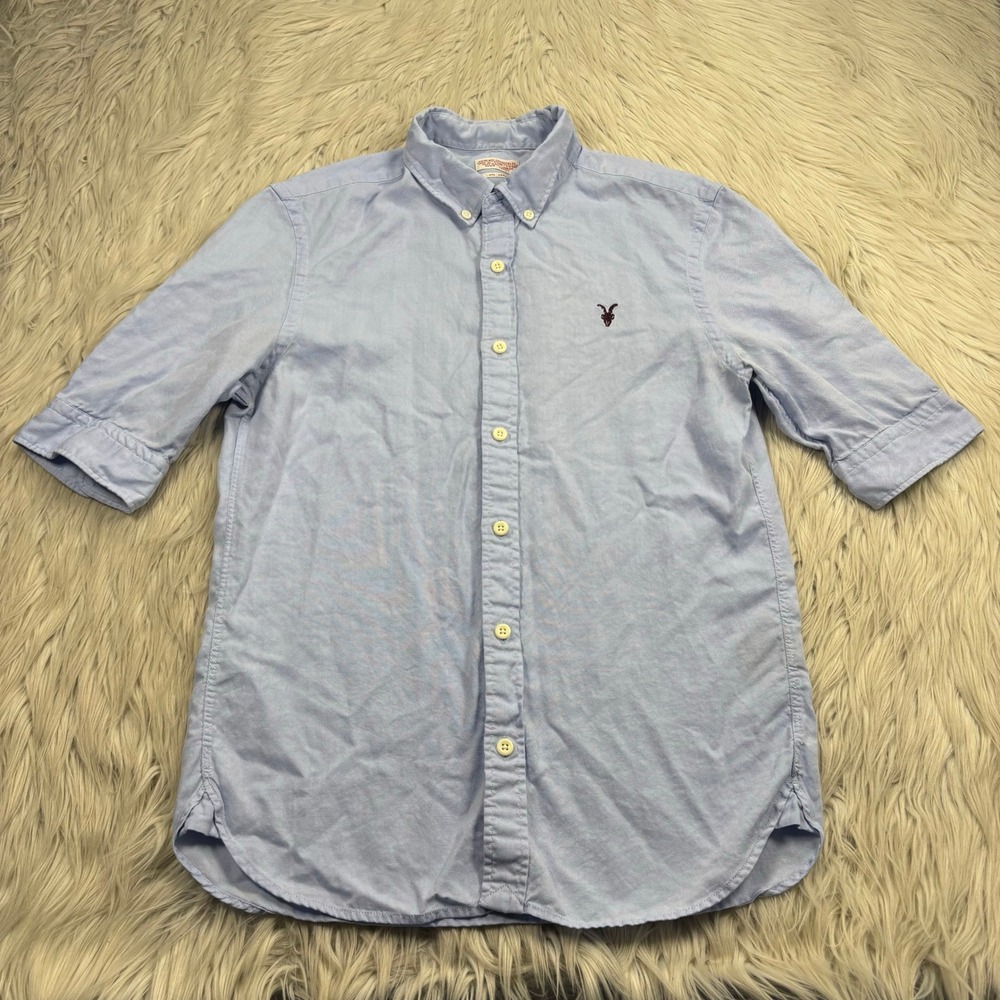 All Saints Men's S Blue Fournier Half Sleeve Button Front Shirt Cotton